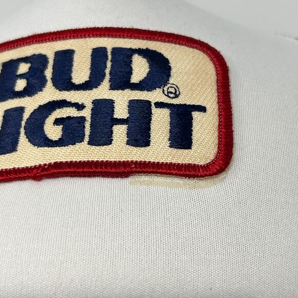 Vintage Bud Light 3 Stripe Trucker Hat Baseball Cap Beer 80s Mesh Snapback White - Picture 6 of 12
